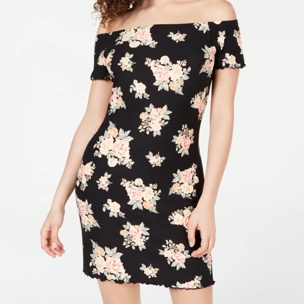 Ultra Flirt floral print black off the shoulder dress Sz M‎